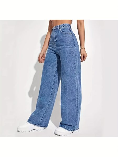 Women's Slim-Fit Straight Leg Denim Jeans - Light Blue Casual Trousers with Pockets, Non-Stretch, Machine Washable, All-Season Comfort