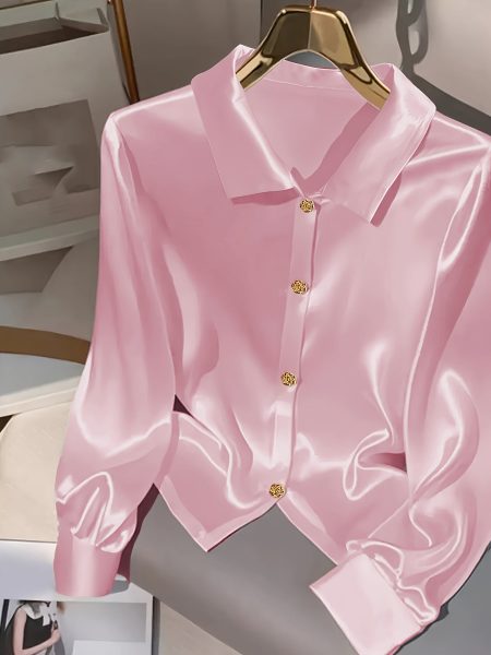 Women's Elegant Blouse - Non-Transparent Smooth Texture Office & Formal Event Shirt - Machine Washable Beige// Light Brown Neutral Top - YY0403213, Seasonal Fashion, Vneck Design, Sophisticated Tailoring, Subtle Color Variation