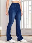 Four Seasons Women's High Waist Stretch Flared Jeans Pants - Water-Washed Denim, High-Stretch Comfort, Slightly Flared Legs, Machine Washable, All-Season Casual Wear, Allseason Jeans | Highwaist Jeans | Washed Denim Jeans